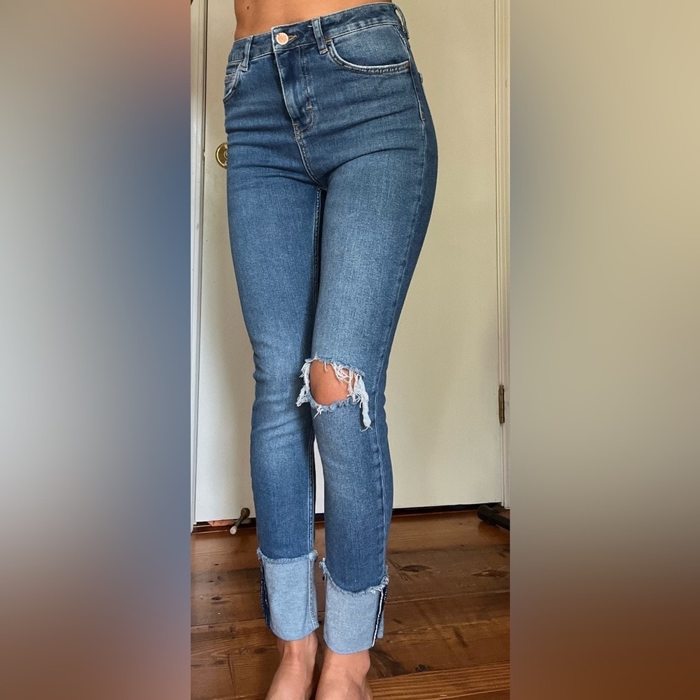 Zara high waisted jeans with cute cuff detailing